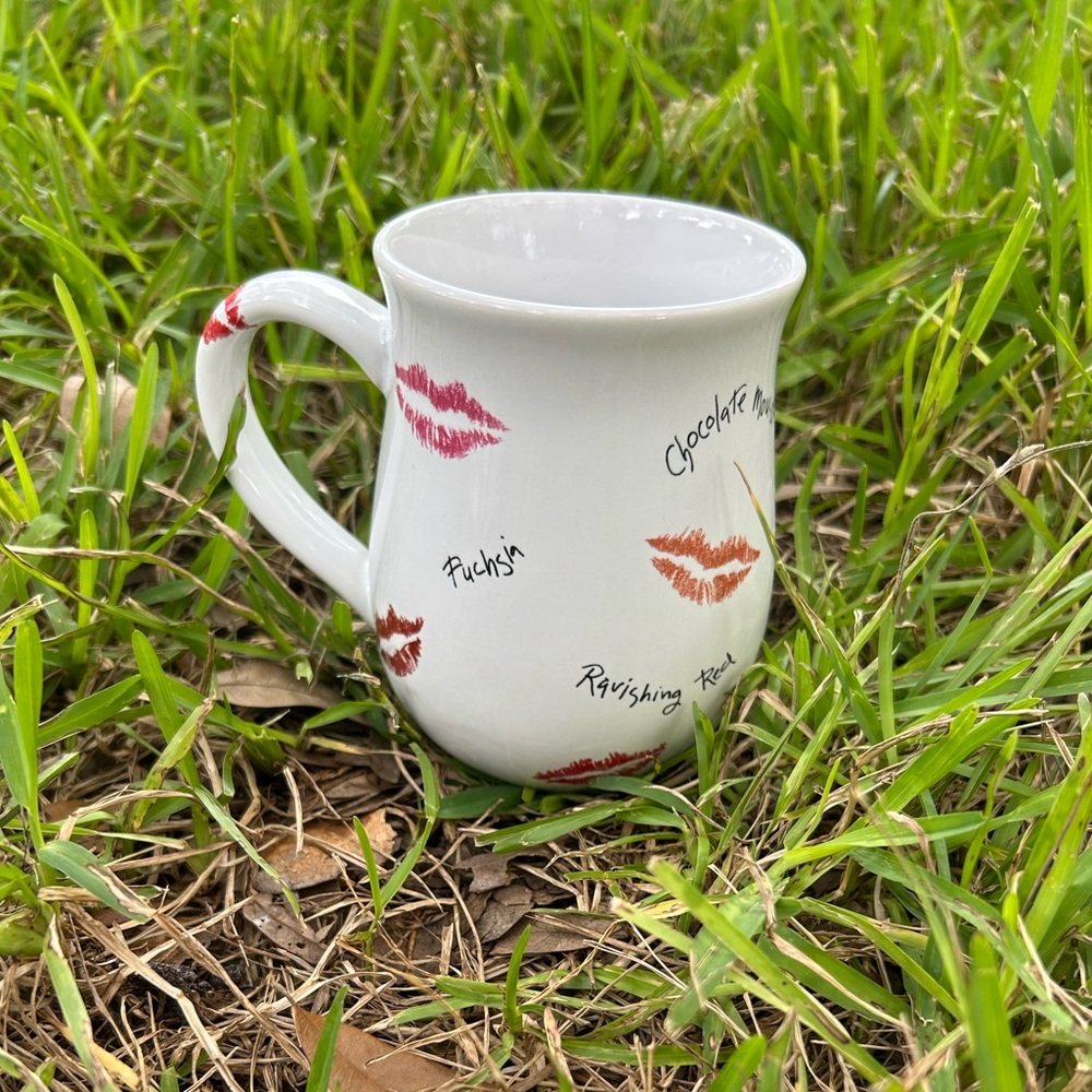 Mary Kay White Mug with Lip Print Design